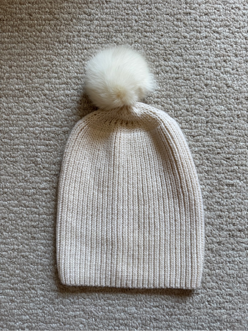 Cream Ribbed Knit Pom stretchy Beanie